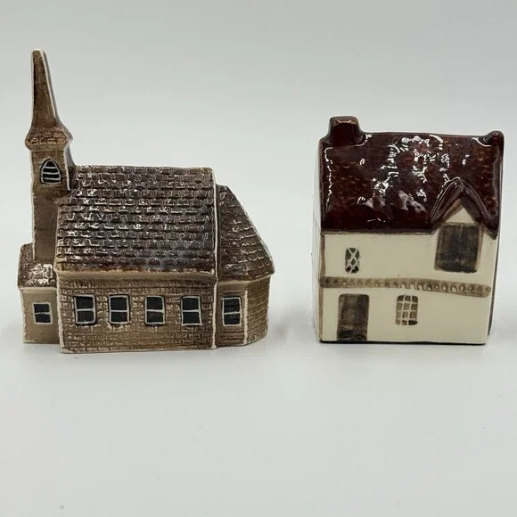 Suffolk Pottery Cottages Baker Church England Ceramic Painted Miniature Building